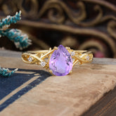 Luxury Vintage 4-Prong Pear-Cut Amethyst Engagement Ring